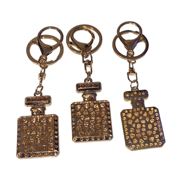 ✨NEW✨ 3pc Crystal Bling Clear Faux Diamond Perfume Parfum Bottle Charm Keychains - Picture 10 of 12